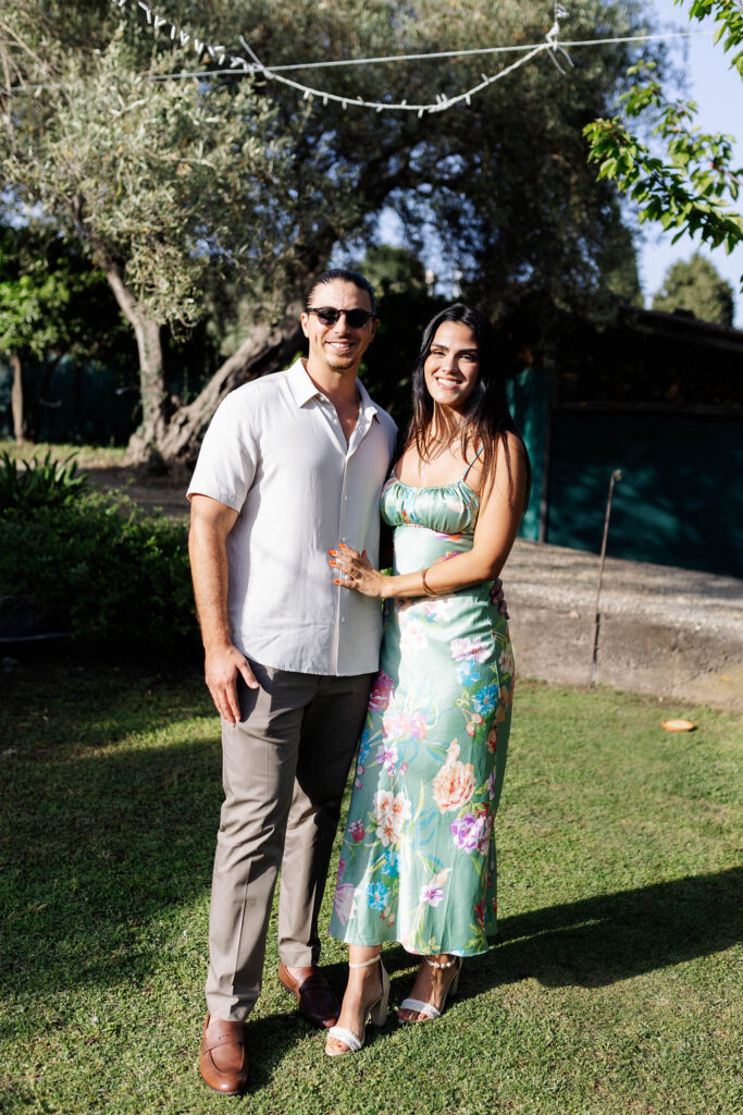 Pre-wedding dinner at a destination wedding in Sicily with guests traveling abroad